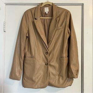 Joie Blazer Tan Pleather Polyurethane Jacket Women’s Large faux leather oversize